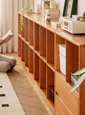 实木落地矮书柜家用自由组合格子柜卧室储物柜儿童书架客厅电视柜