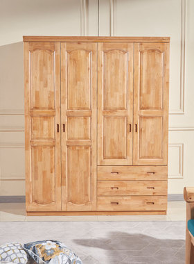 柏木衣柜实木四门现代中式全实木衣橱平开门组合带抽卧室民宿家具