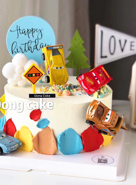 六一儿童节生日蛋糕装饰汽车总动员卡通回力小汽车摆件烘焙装饰