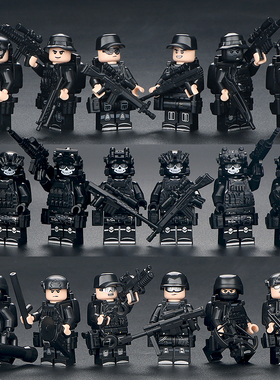 中国积木警察特警人仔男孩子拼装军事特种兵小人士兵儿童玩具拼图