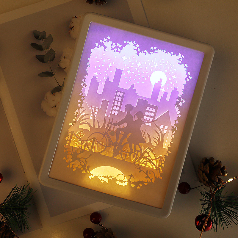 光影纸雕灯3D立体造型灯LED纸雕立体情人节创意礼品装饰灯小夜灯