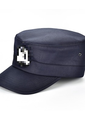 新款作训帽硬顶深藏青黑色斜纹格子布网户外防晒保安执勤平顶便帽