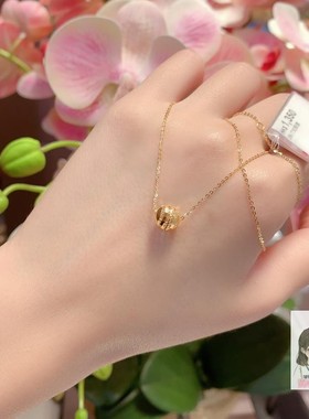 香港六福珠宝代购 新品18k黄金色镂空转运珠时来运转套链 K金项链