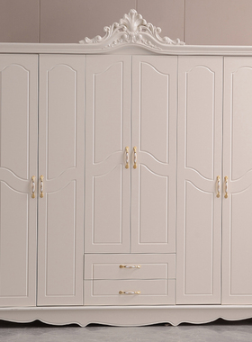 欧式实木质衣柜六门组合整体衣橱板式收纳柜现代简约卧室法式家具