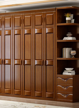 新中式全实木佛山大衣柜家用卧室现代简约原木自由组合衣橱橡胶木