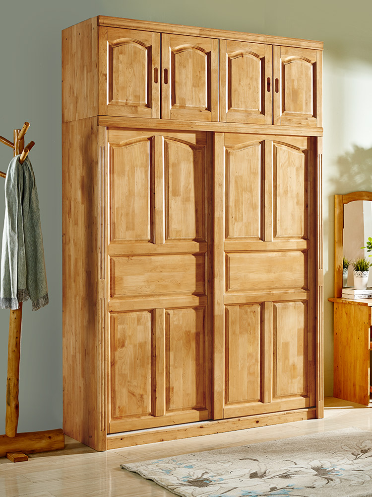 推拉门衣柜柏木全实木现代中式两门移门柜子储物衣橱组合卧室家具