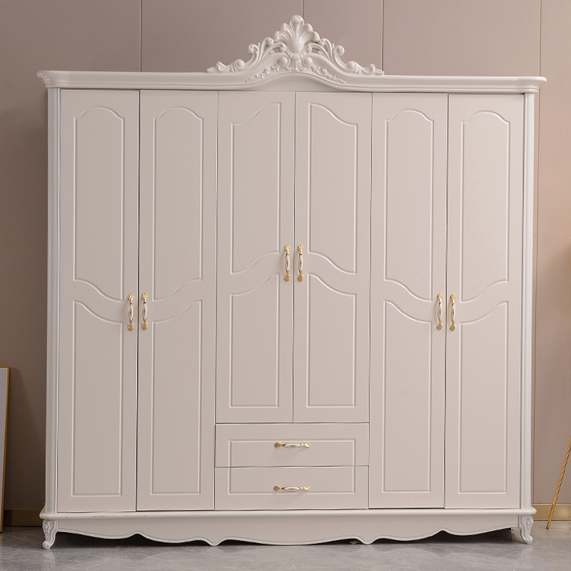 欧式实木质衣柜六门组合整体衣橱板式收纳柜现代简约卧室法式家具