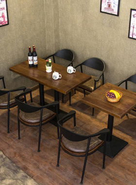 实木成套餐桌椅组合快餐饭店桌子椅子奶茶店咖啡厅酒吧复古家具
