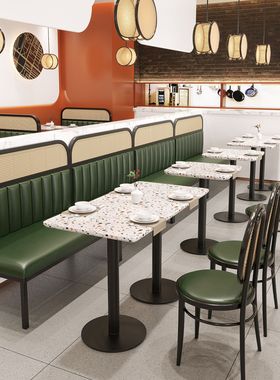 网红铁艺卡座沙发桌椅组合奶茶店饭店西餐厅成套餐桌椅咖啡厅桌椅