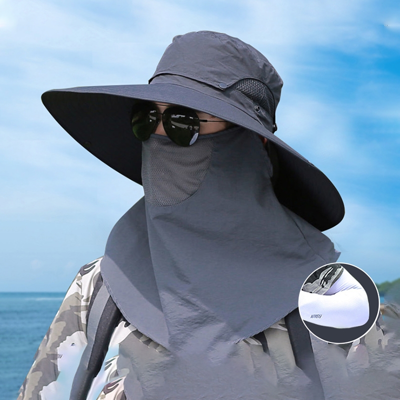 遮阳帽男士防晒帽户外钓鱼夏季防紫外线面罩太阳帽渔夫帽子大帽檐