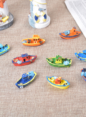 地中海彩绘树脂船摆件小渔船微景观装饰创意家居摆件旅游纪念品