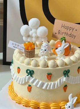 田园小兔子儿童烘焙蛋糕装饰摆件胡萝卜迷你箩筐树脂蘑菇甜品插件