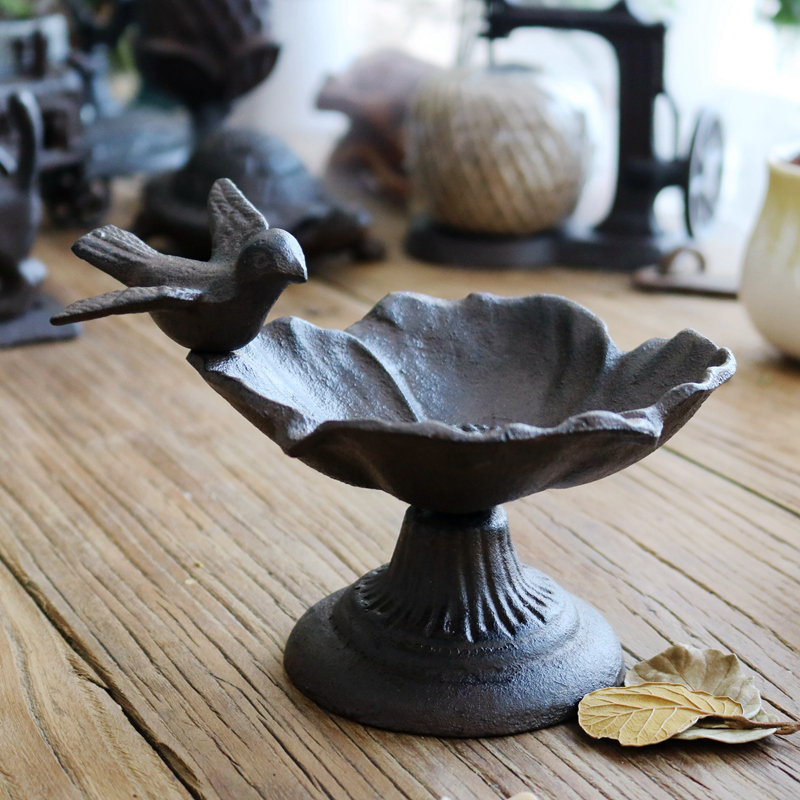 复古怀旧欧式铸铁工艺品小鸟花朵形烛台鸟食盆家居装饰摆件储物碗