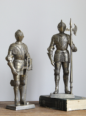 欧式复古铁甲骑士高级树脂工艺饰品摆件 古罗马现代美式乡村田园