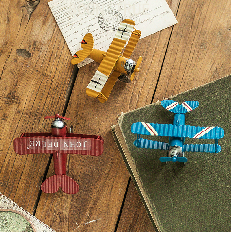 复古怀旧飞机模型摆件家居装饰铁皮铁艺小摆设创意工艺品拍摄道具