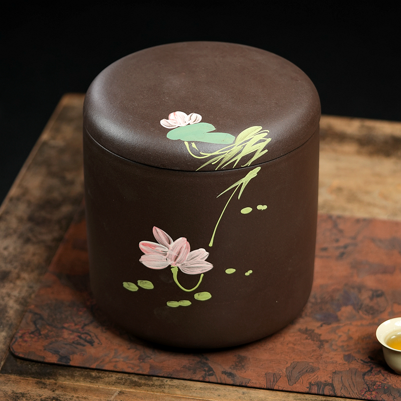 宜兴紫砂茶叶罐特大码号手工密封醒茶器米桶七子饼普洱存储缸陶瓷
