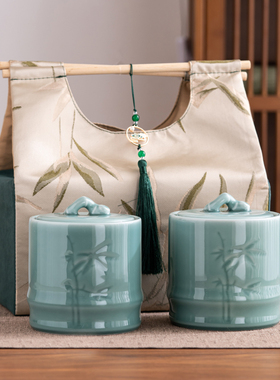 中式茶叶包装礼盒空盒高档竹纹布包陶瓷罐红茶绿茶白茶碧螺春定制