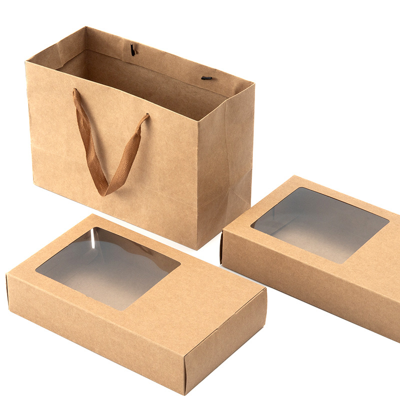 通用茶叶包装盒大红袍岩茶牛皮纸开窗简易礼盒装空盒子手提袋