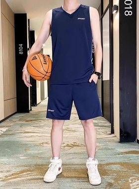 球衣篮球男夏季冰丝无袖t恤球服跑步运动晨跑篮球服套装班服速干