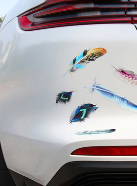新款汽车DIY个性羽毛贴纸创意3D划痕装饰车贴遮盖防水贴纸画遮挡