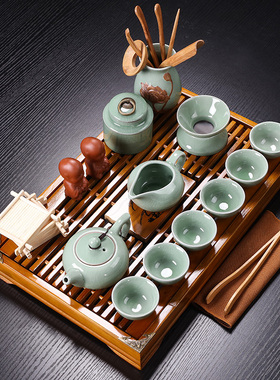 紫砂陶瓷功夫茶具小套装家用整套客厅办公实木茶盘茶台茶壶茶杯