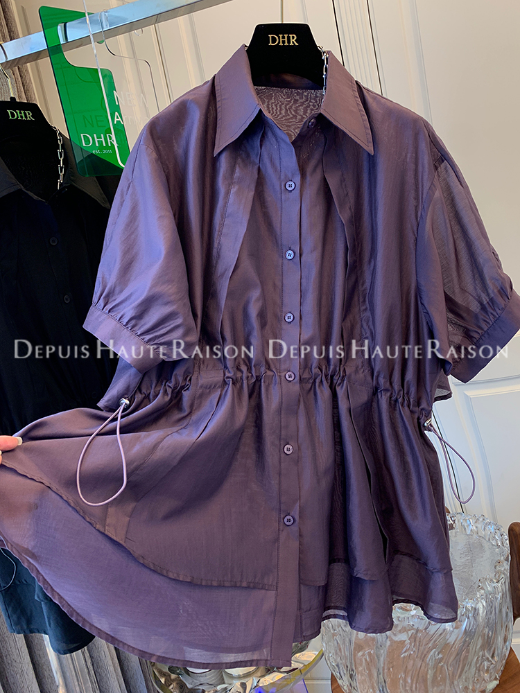 DHR 高级感超好看气质天丝短袖衬衫上衣女装宽松大码2024夏装新款