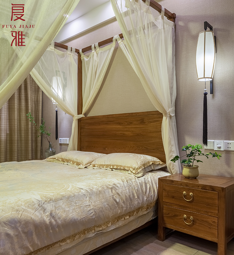 架子床 新中式实木双人现代简约明清仿古榆木床 卧室家具组合套装