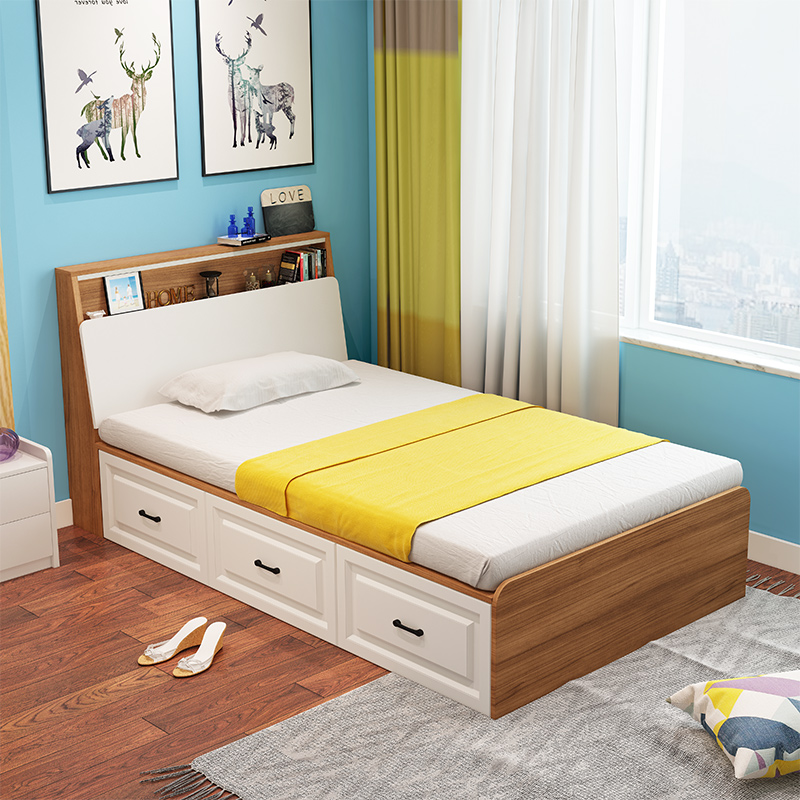 北欧高箱储物床现代简约双人床卧室家具套装组合箱式床气压收纳床