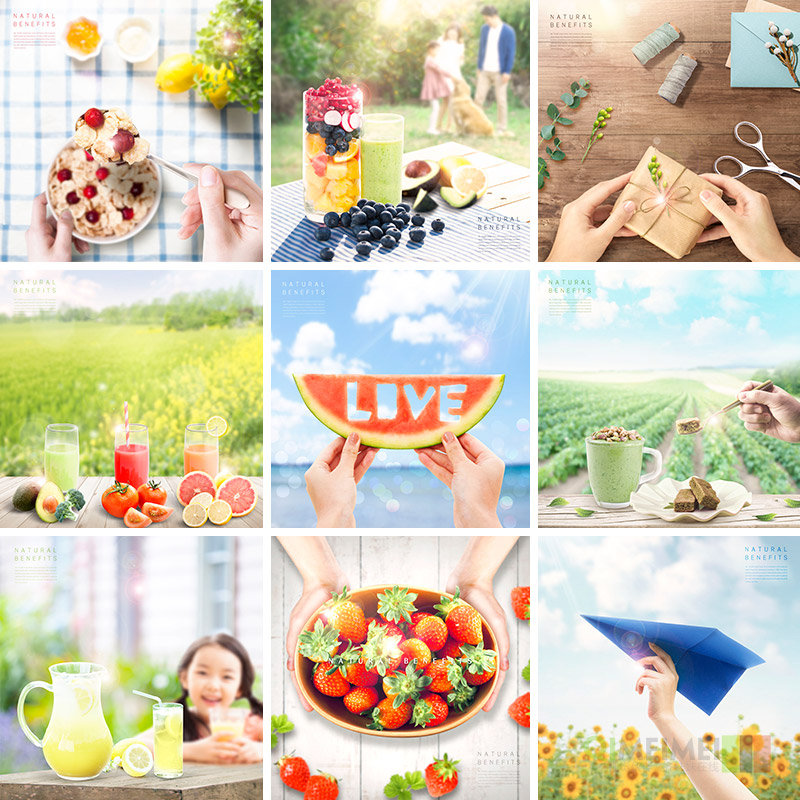 大自然新鲜健康有机水果西瓜草莓果汁饮料海报psd设计素材950811