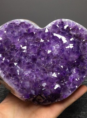 乌拉圭天然紫水晶簇紫晶洞爱心形矿物标本家居客厅桌面装饰品摆件