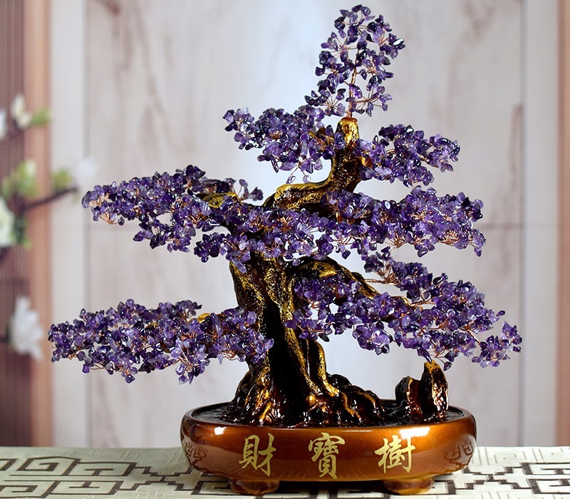 天然紫水晶发财树摆件家居客厅紫气东来招财装饰品开业送礼摇钱树