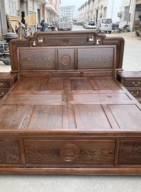红木家具鸡翅大木床卧室双人婚床实木高箱1.8 1.5米储物床床头柜