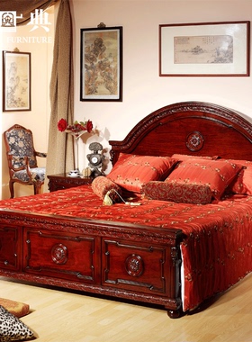 允典红木家具花梨木刺猬紫檀世纪经典卧室欧式雕花1.8米双人床