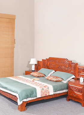 齐家守艺人缅甸花梨木大果紫檀中式经典红木家具卧室双人床