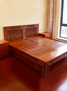 中式实木刺猬紫檀双人床 卧室家具床头柜红木高箱床 厂家直销定制