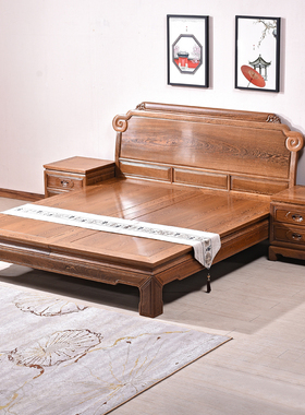 红木家具鸡翅木床1.8米卧室 新中式实木双人床主卧仿古全实木复古