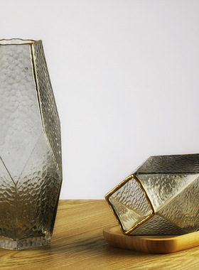 欧式轻奢几何金边玻璃花瓶养花器创意简约现代家居摆件饰品工艺品