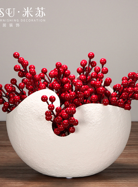 欧式现代仿真红果蛋壳陶瓷花瓶客厅桌面摆件工艺品摆设创意装饰品