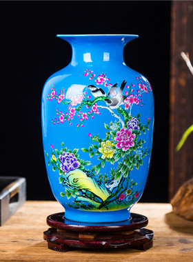 现代中式客厅家居饰品水晶釉陶瓷器花瓶插摆件玄关桌面工艺品摆设