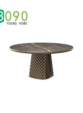 8090居品意式风家装家具/家用大理石方圆形金属水波纹设计师餐桌
