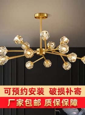 LED全铜水晶吊灯客厅现代灯饰照明卧室简约餐厅家装灯具分子灯