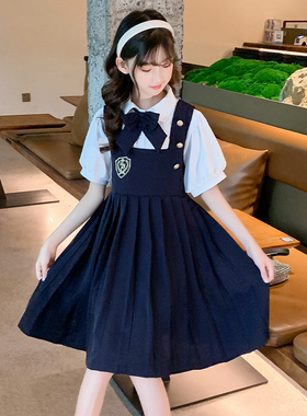 女童夏装连衣裙2024新款儿童洋气学院风夏季中大童背带裙套装韩版