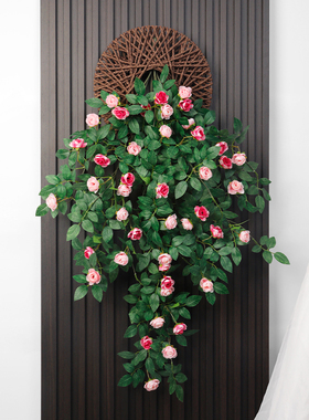 仿真玫瑰假花藤条蔓壁挂缠绕空调水管道遮挡装饰客厅吊顶塑料植物