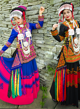 彝族服装女显瘦大摆裙凉山传统新娘装舞台装少数民族56个民族