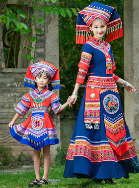 新款三月三广西壮族成人女舞蹈服饰男女童少数民族儿童演出服衣服