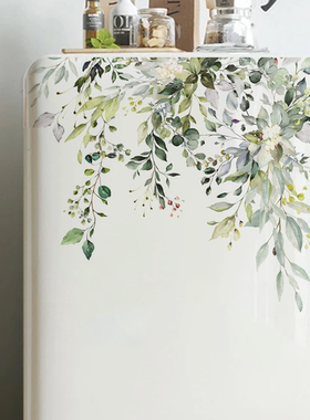 绿色水彩植物叶子花朵印花墙贴布置冰箱卫生间马桶贴自粘装饰贴纸