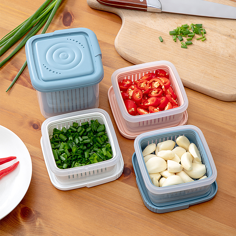 葱花姜片大蒜保鲜盒冰箱水果蔬菜收纳盒厨房密封盒带盖沥水储物盒