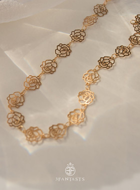 3FANTASTS玫瑰婳珍珠项链轻奢小众锁骨链法式高级感原创镂空颈链