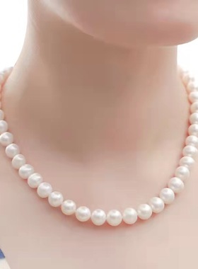 正品天然淡水珍珠项链白色强光近圆形锁骨链女节日送妈妈婆婆长款