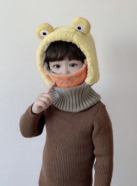 儿童帽子围巾一体口罩秋冬洋气宝宝可爱护耳帽男童防风女童毛绒帽